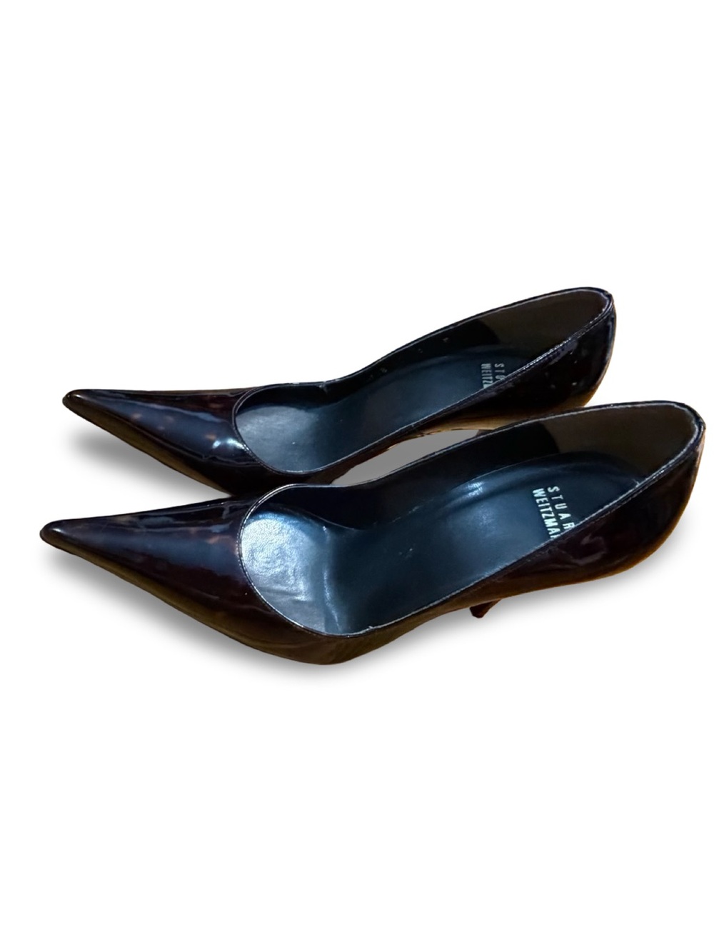 Stuart Weitzman Tortoise Patent Leather Pointed Toe Pumps, 9 - Picture 5 of 13